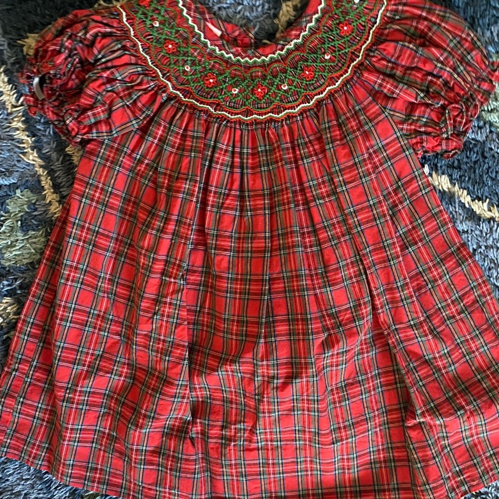 Petit bebe smocked tartan Dress. Size 6m